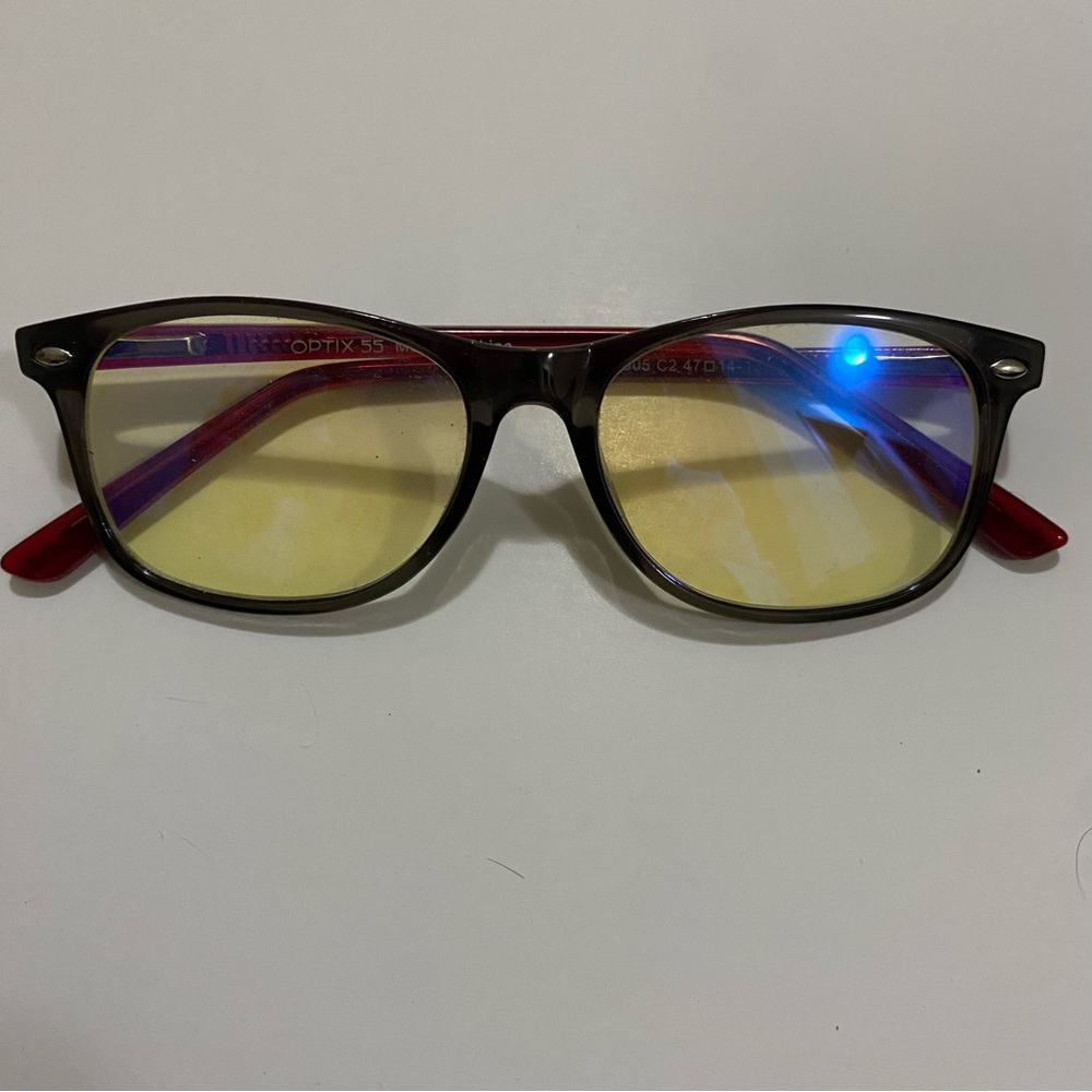 OPTIX 55 Kids Eyeglasses – Red & Black Frame, Yellow-Tinted Lenses, 47-17-135